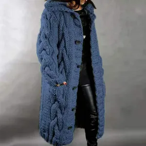 Womens Long Cardigan Open Front Duster Sweater Long Sleeve Chunky Cable Knit Plus Size Hooded Coatigan for Women