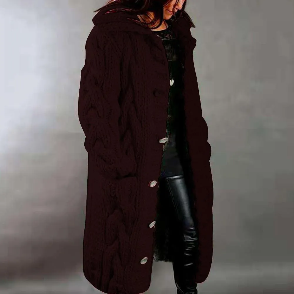 Womens Long Cardigan Open Front Duster Sweater Long Sleeve Chunky Cable Knit Plus Size Hooded Coatigan for Women