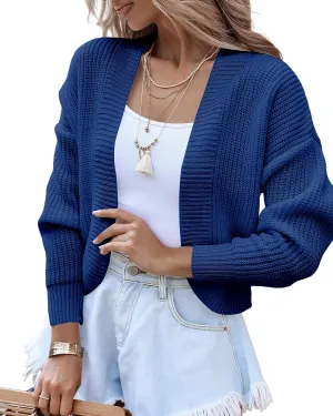 Women's Long Sleeve Open Front Knit Cropped Cardigan Sweaters Casual Drop Shoulder Short Shrugs Sweater Coats