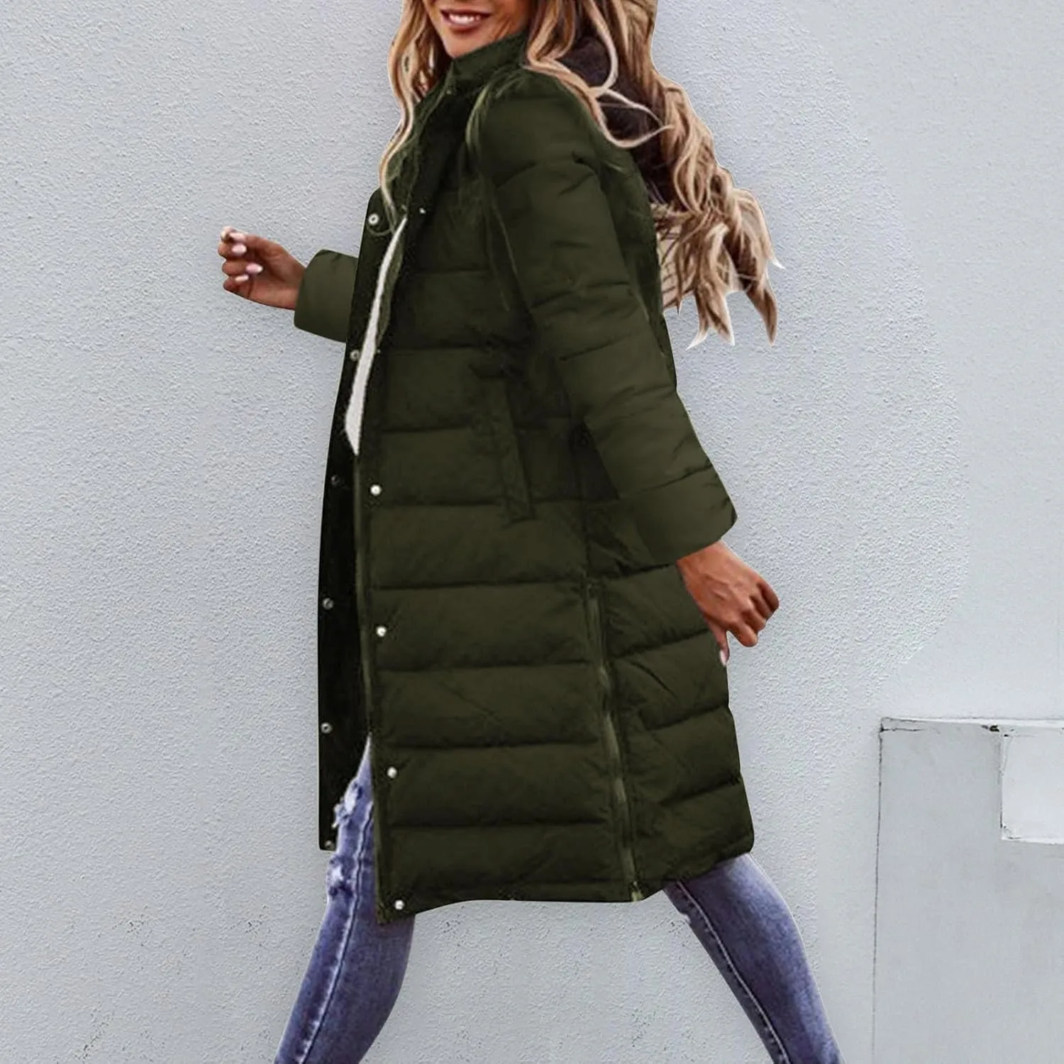 Women's Montreal Mid-Thigh Length Hood Winter Warm Long Vest Sleeveless Long Quilted Vest Thicken Long Outwear