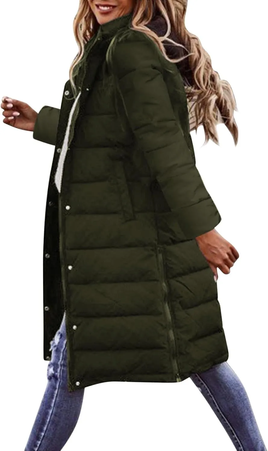 Women's Montreal Mid-Thigh Length Hood Winter Warm Long Vest Sleeveless Long Quilted Vest Thicken Long Outwear