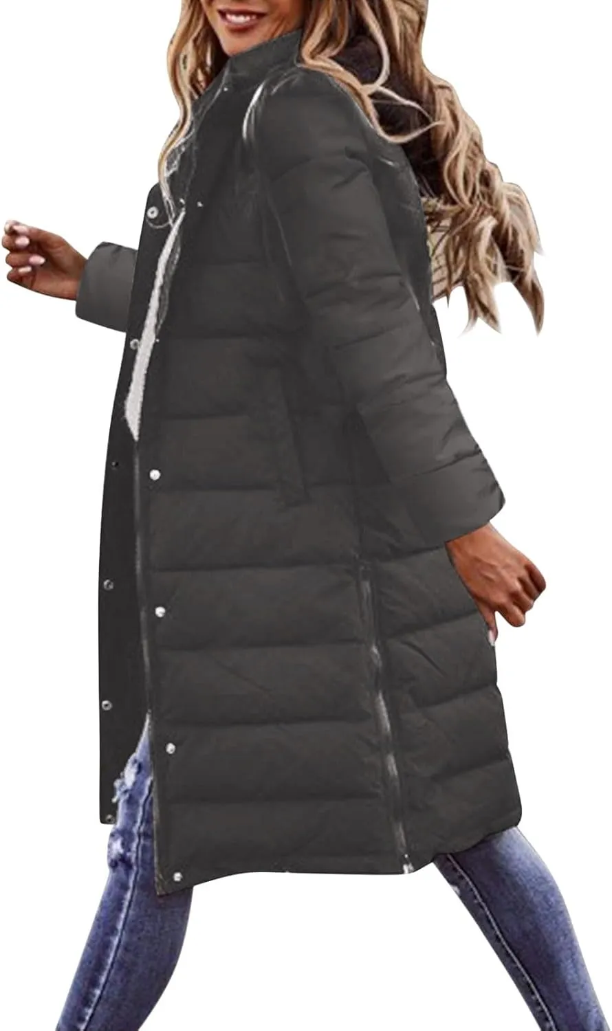 Women's Montreal Mid-Thigh Length Hood Winter Warm Long Vest Sleeveless Long Quilted Vest Thicken Long Outwear