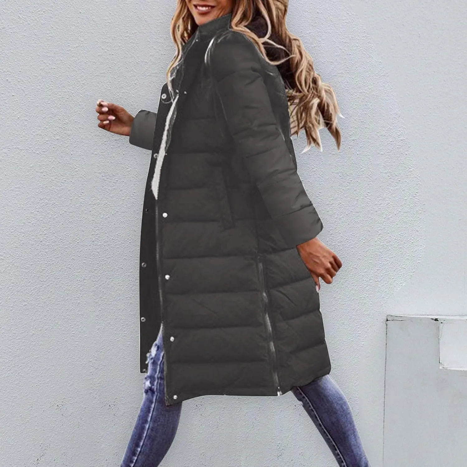 Women's Montreal Mid-Thigh Length Hood Winter Warm Long Vest Sleeveless Long Quilted Vest Thicken Long Outwear