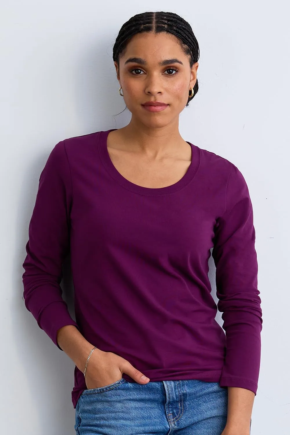 Women's Organic Pima Cotton Long Sleeve Scoop Neck Tee
