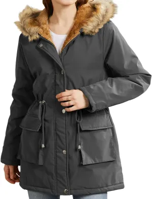 Women's Packable Lightweight Puffer Jacket Ladies Padded Thermal Overcoat with Faux Hooded Waterproof Faux Fur