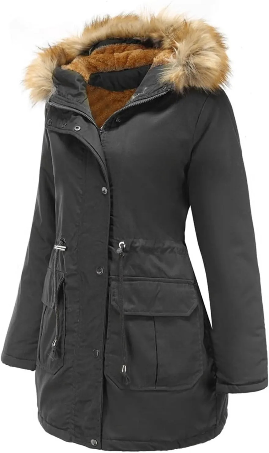 Women's Packable Lightweight Puffer Jacket Ladies Padded Thermal Overcoat with Faux Hooded Waterproof Faux Fur