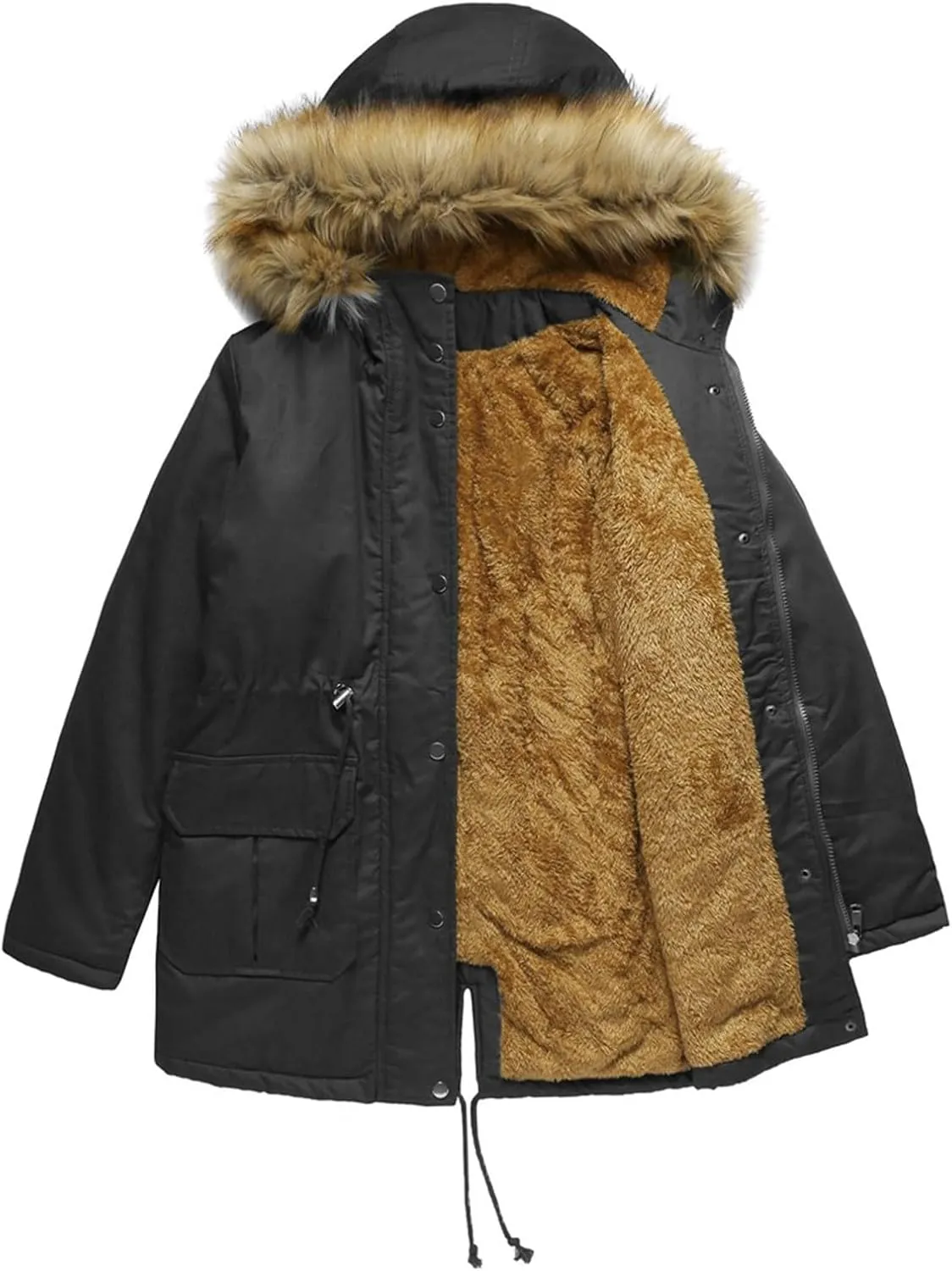 Women's Packable Lightweight Puffer Jacket Ladies Padded Thermal Overcoat with Faux Hooded Waterproof Faux Fur