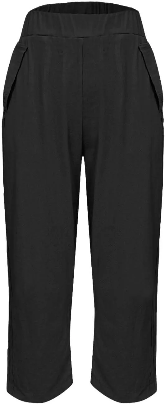Womens Palazzo Pants Beach Trousers Casual Lightweight Elastic Waist Pants with Pockets Loose Fit Full Length Pants