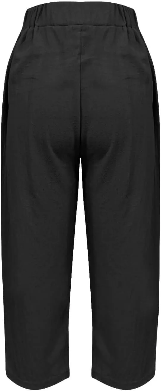 Womens Palazzo Pants Beach Trousers Casual Lightweight Elastic Waist Pants with Pockets Loose Fit Full Length Pants