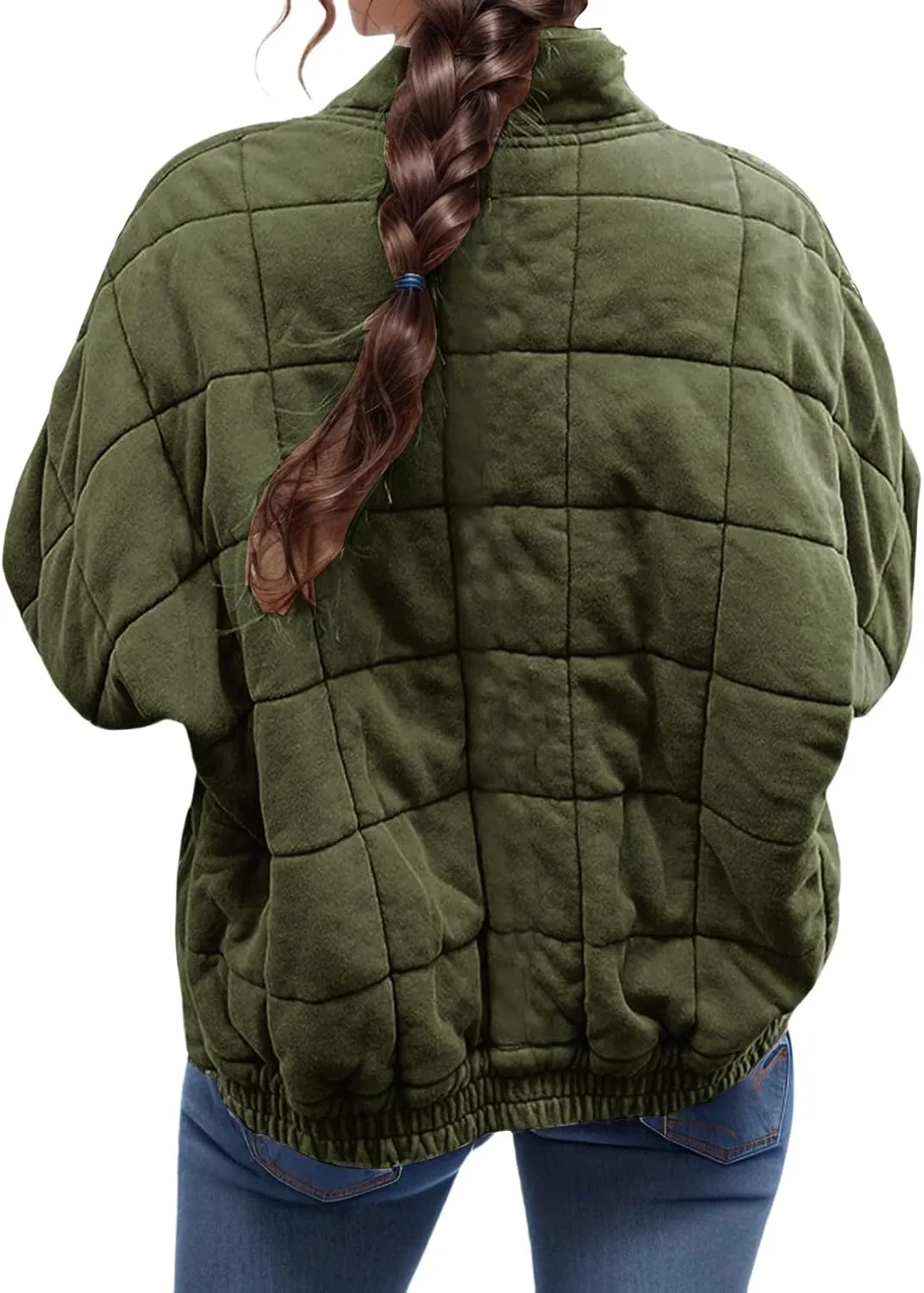 Womens Quilted Jacket Lightweight Dolman Long Sleeve Down Coat Casual Zip Up Puffer Jacket Warm Outwear with Pockets