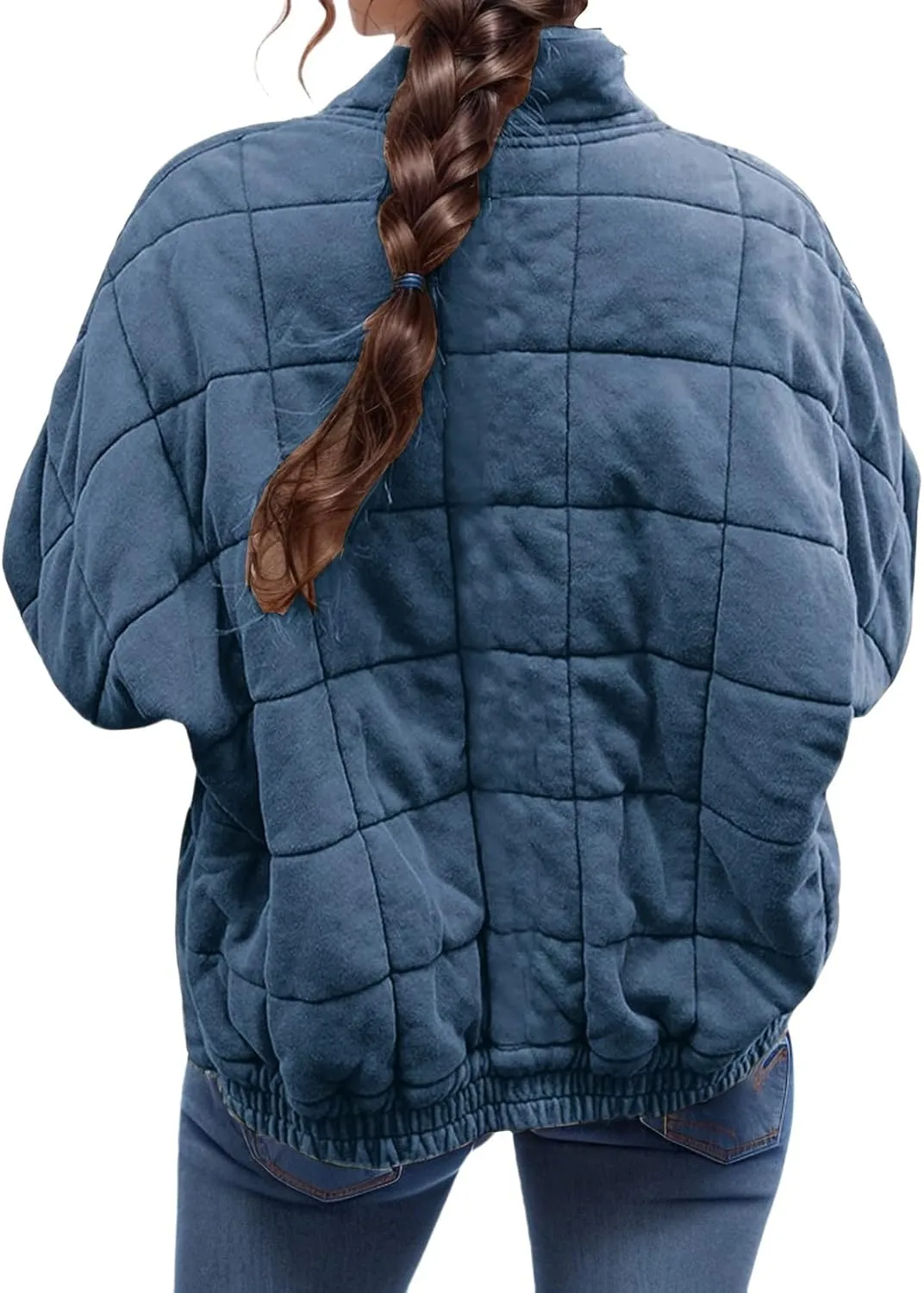 Womens Quilted Jacket Lightweight Dolman Long Sleeve Down Coat Casual Zip Up Puffer Jacket Warm Outwear with Pockets