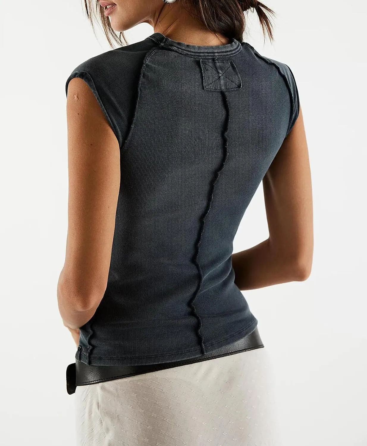 Womens Ribbed Tank Tops Cap Sleeve Summer T Shirt Slim Fitted Knit Basic Tee Shirts Y2k Trendy Crop Top 2025 Streetwear