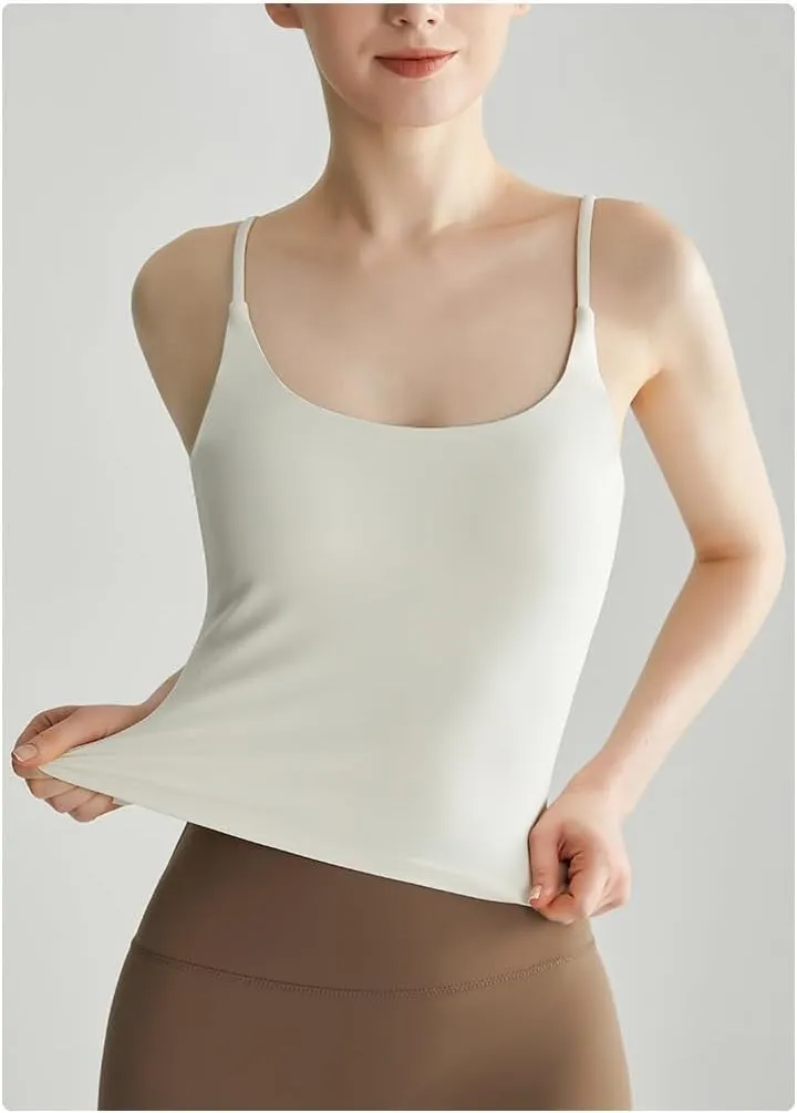 Women's Round Neck Tank Top with Chest Pad Top, Women's Tummy Control Camisole Tank Top Shapewear