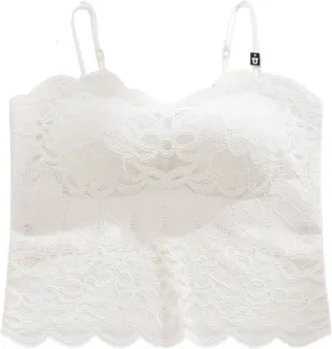 Women's Sexy Lace Patchwork Bralettes Camisoles Adjustable Spaghetti Strap Tank Top Breathable Cami Tank Top
