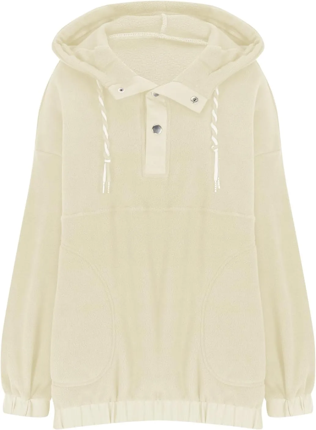 Womens Sherpa Fuzzy Fleece Hoodie Oversized Sweatshirt Cozy Button V Neck Pullover Top with Pocket 2024 Winter Trendy