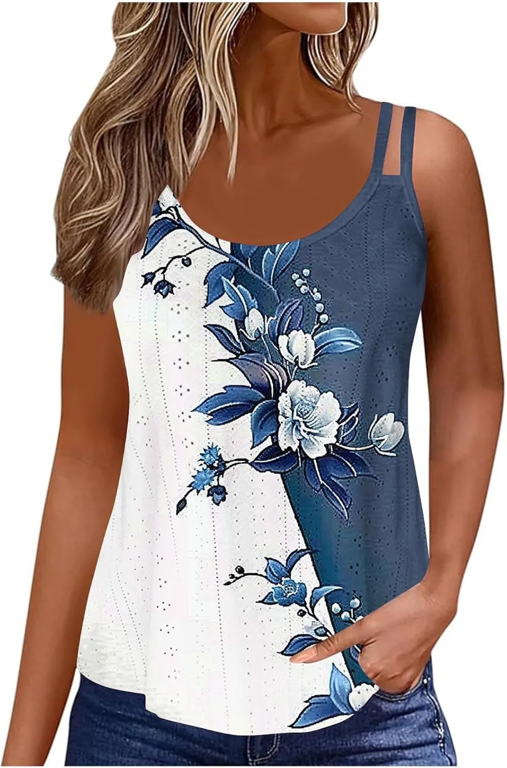 Women's Spaghetti Strap Eyelet Camisole Sleeveless Tank Tops Soft Cami Shirts Trendy Casual Summer Dressy Blouse