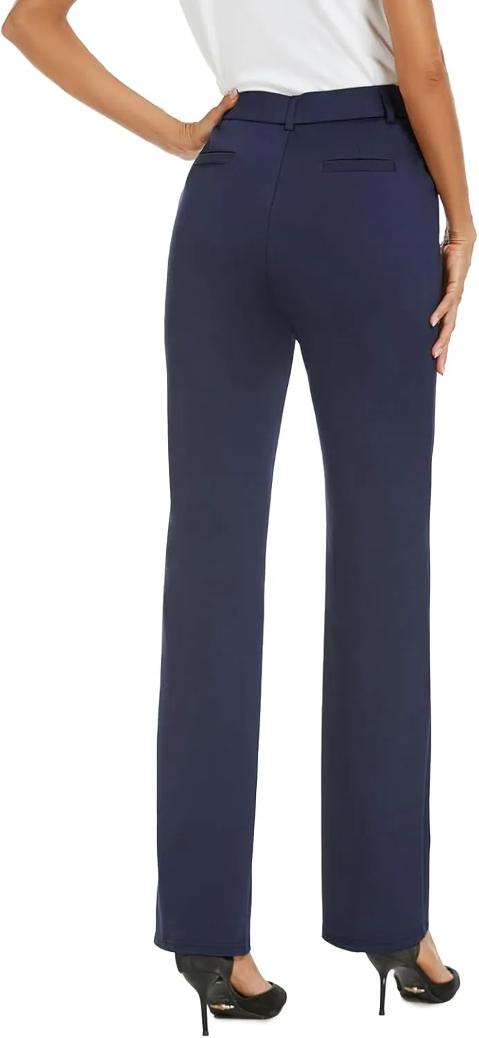Women's Stretchy Straight Leg Dress Work Pants Business Office Casual Slacks with Pockets
