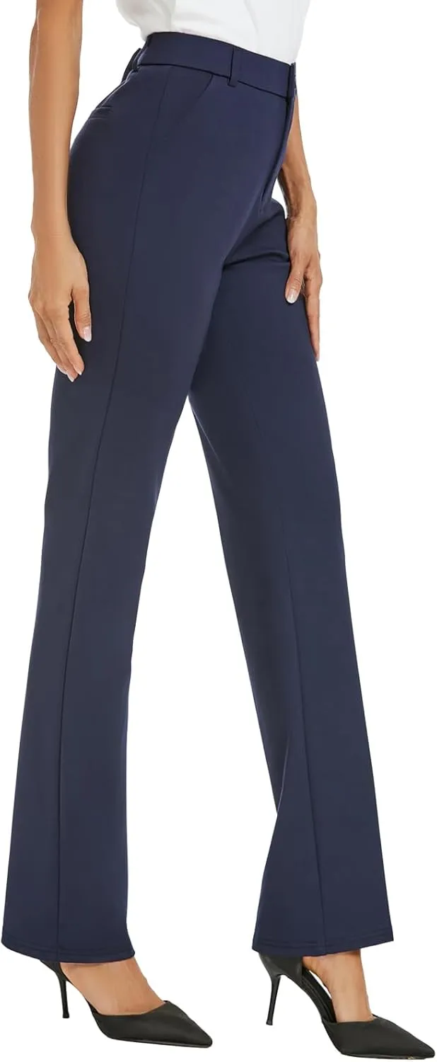 Women's Stretchy Straight Leg Dress Work Pants Business Office Casual Slacks with Pockets