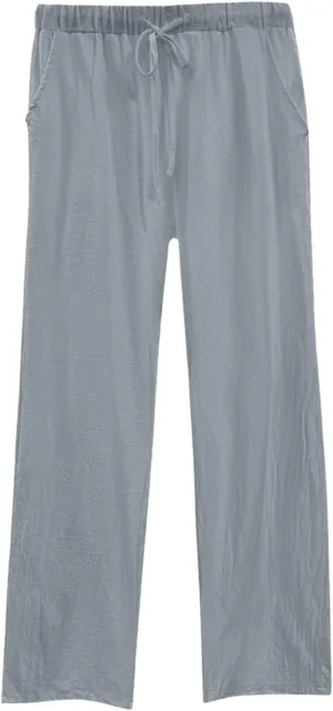 Women's Summer Casual Linen Pants Long Drawstring Women Waist Cotton Casual Pants Lightweight Loose Trousers