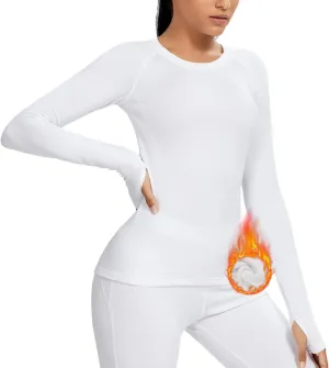 Womens Thermal Shirts Cold Weather Fleece Lined Base Layer Top Long Sleeve Warm Slim Fit Undershirt Quick Dry