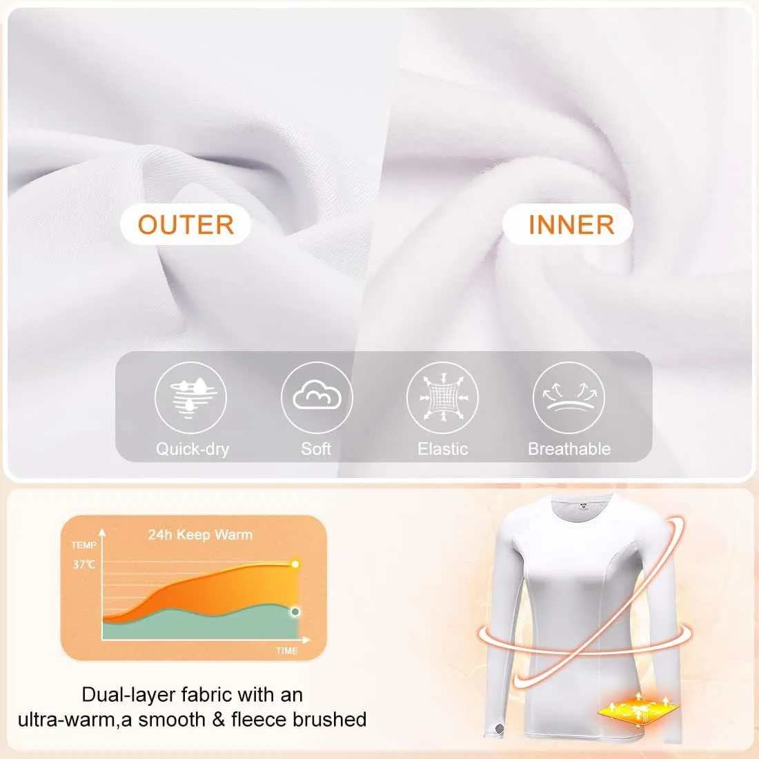 Womens Thermal Shirts Cold Weather Fleece Lined Base Layer Top Long Sleeve Warm Slim Fit Undershirt Quick Dry