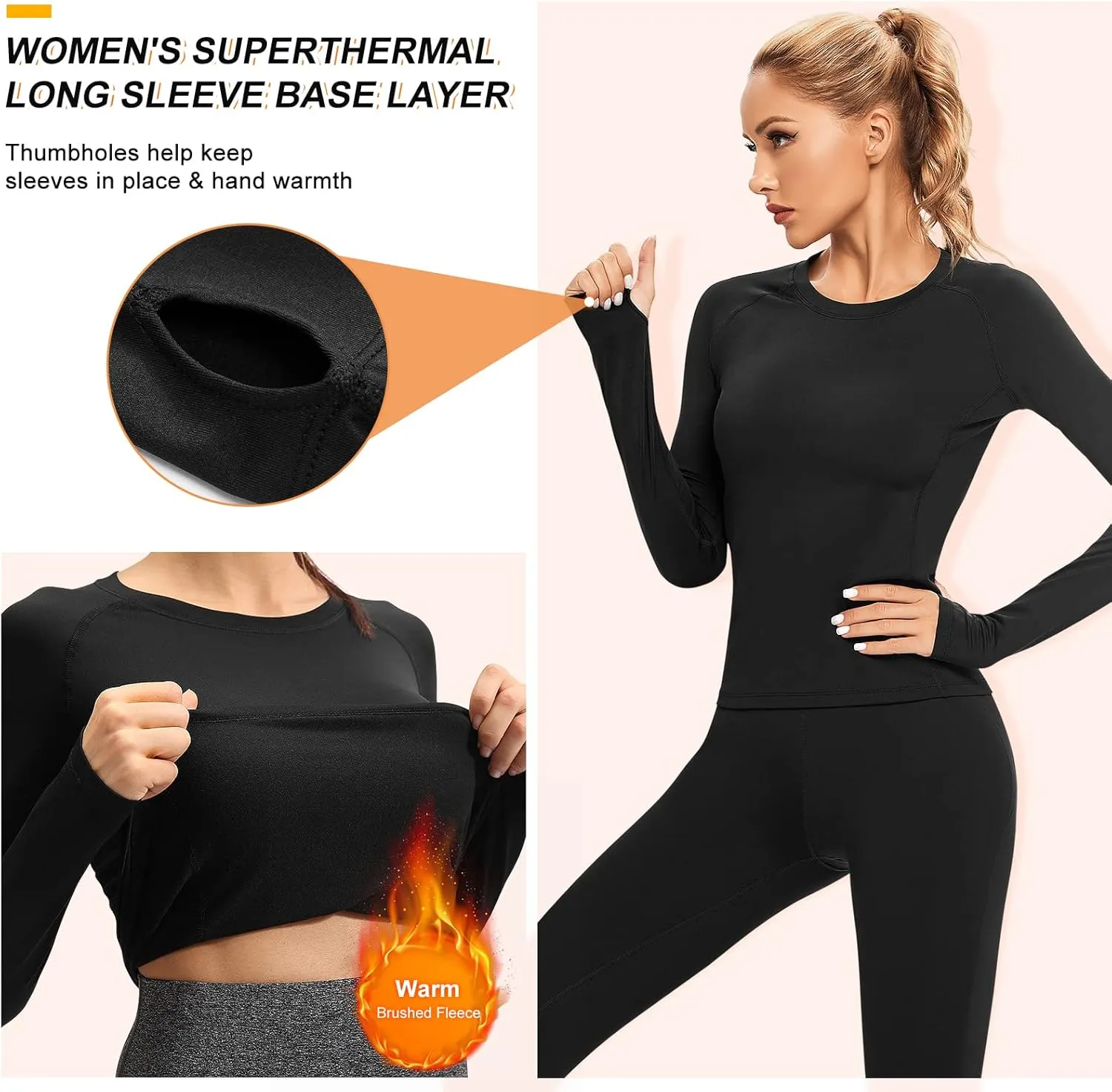 Womens Thermal Shirts Cold Weather Fleece Lined Base Layer Top Long Sleeve Warm Slim Fit Undershirt Quick Dry