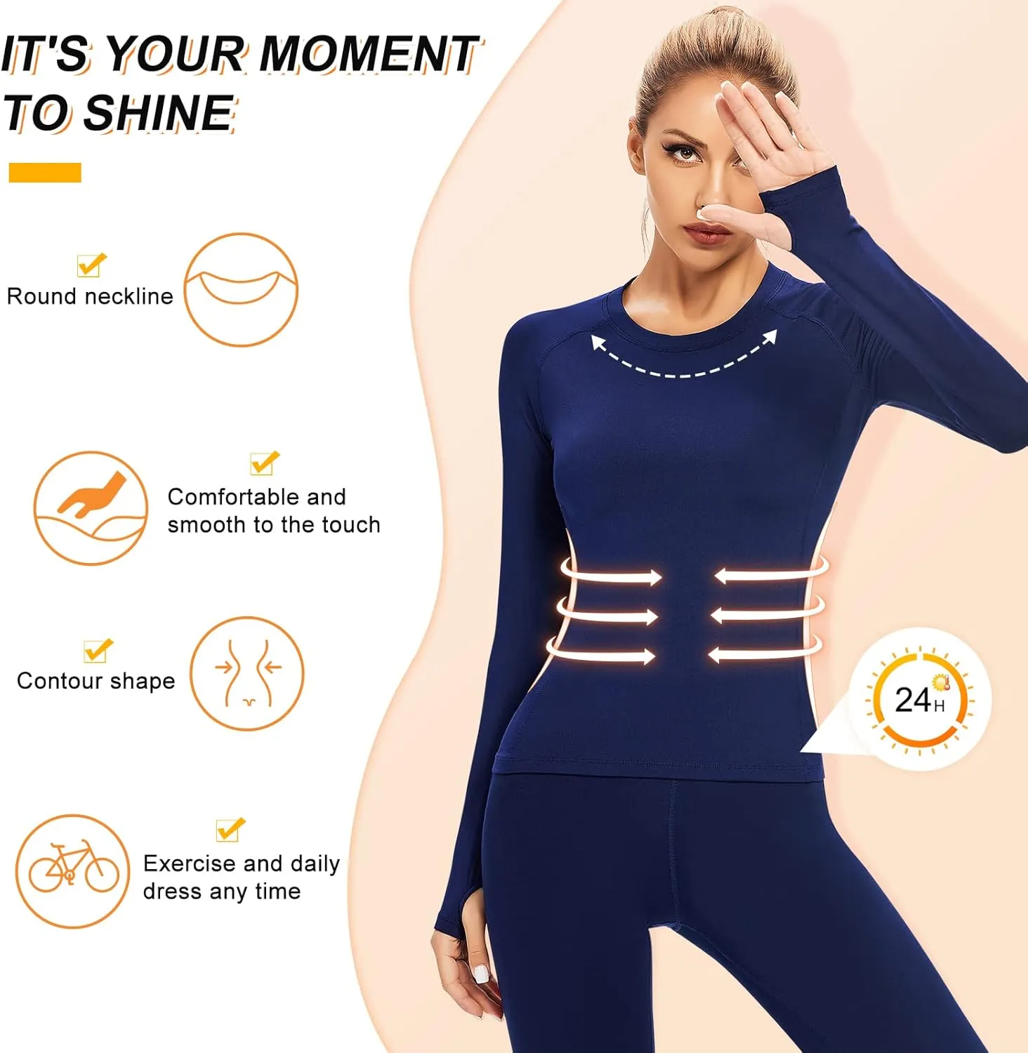 Womens Thermal Shirts Cold Weather Fleece Lined Base Layer Top Long Sleeve Warm Slim Fit Undershirt Quick Dry