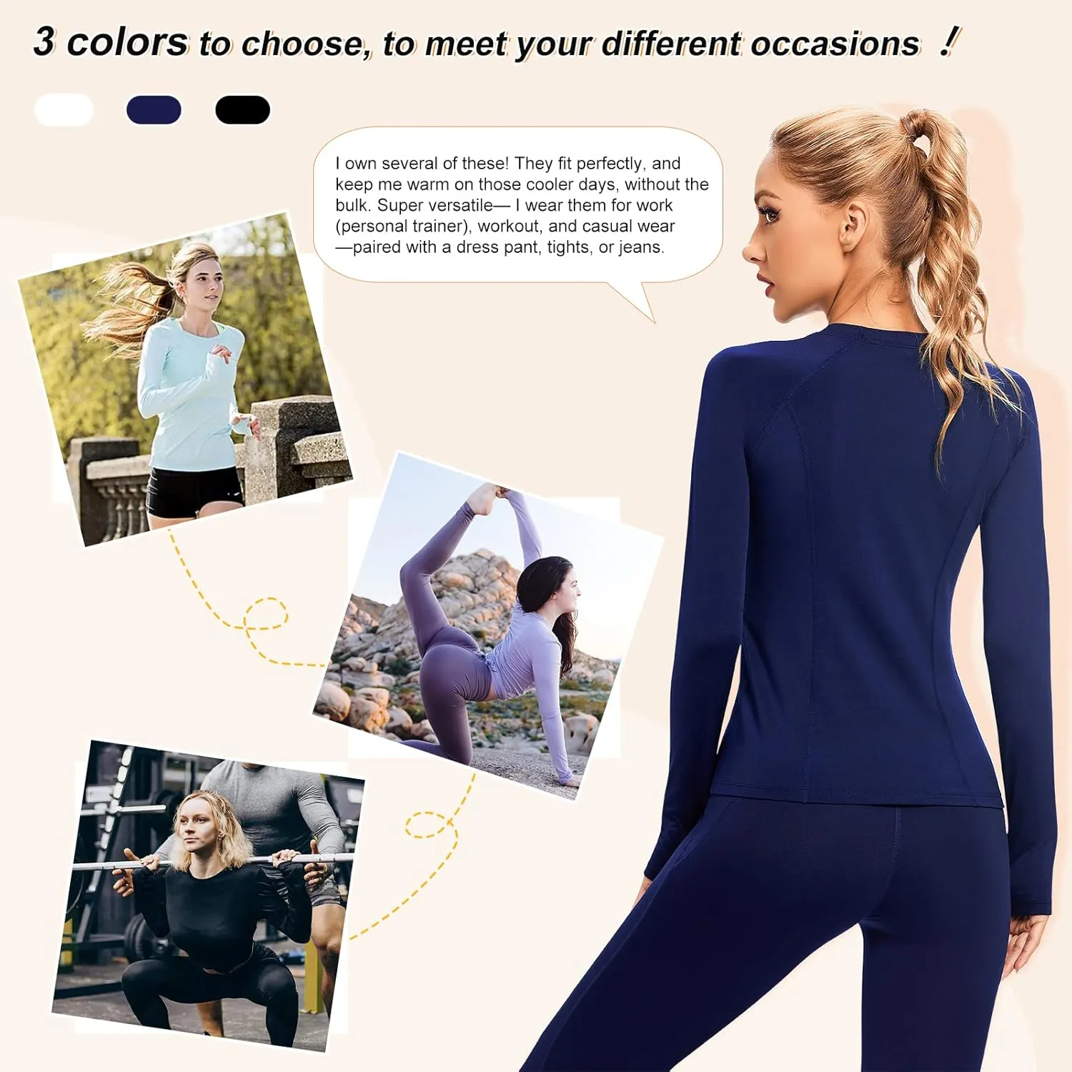 Womens Thermal Shirts Cold Weather Fleece Lined Base Layer Top Long Sleeve Warm Slim Fit Undershirt Quick Dry