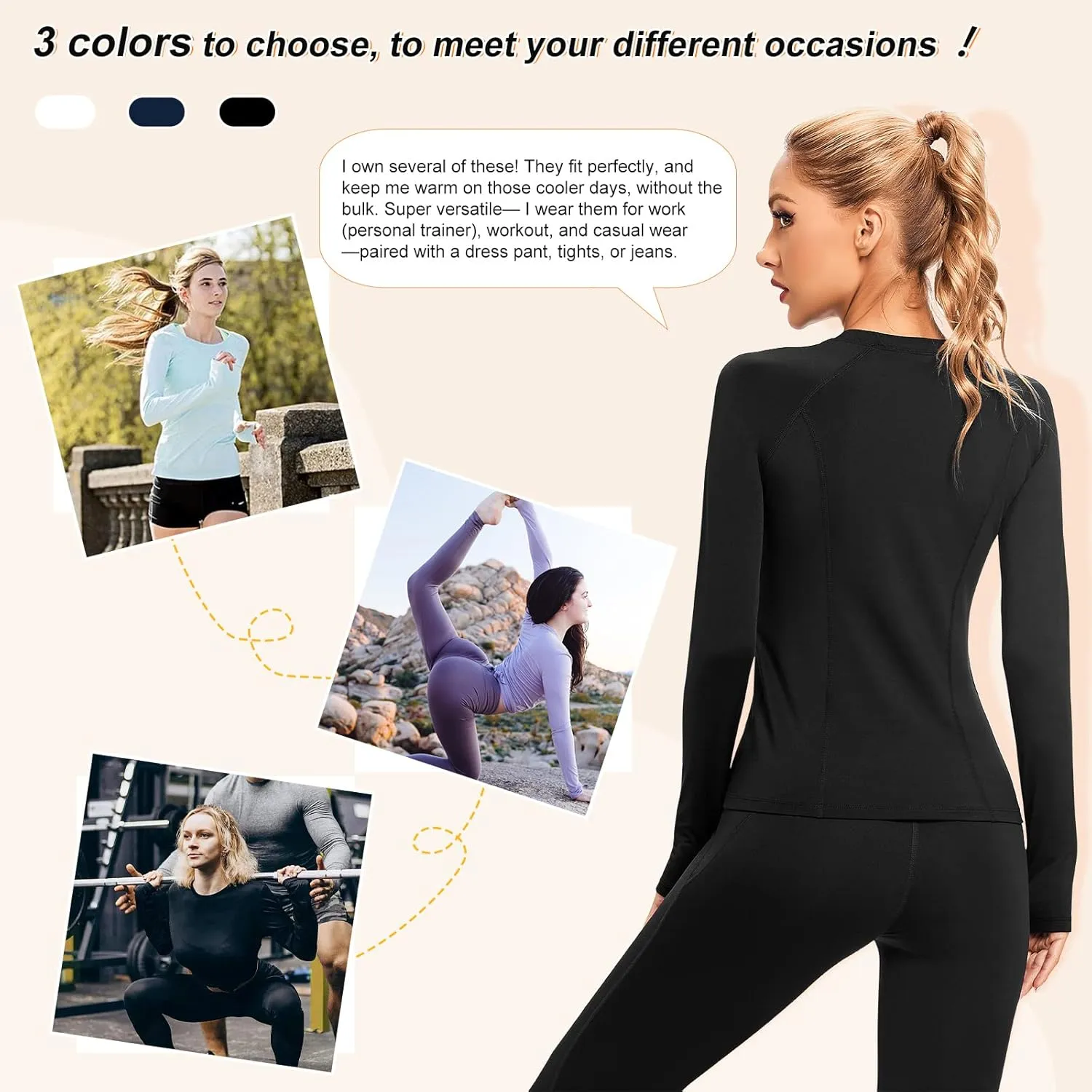 Womens Thermal Shirts Cold Weather Fleece Lined Base Layer Top Long Sleeve Warm Slim Fit Undershirt Quick Dry