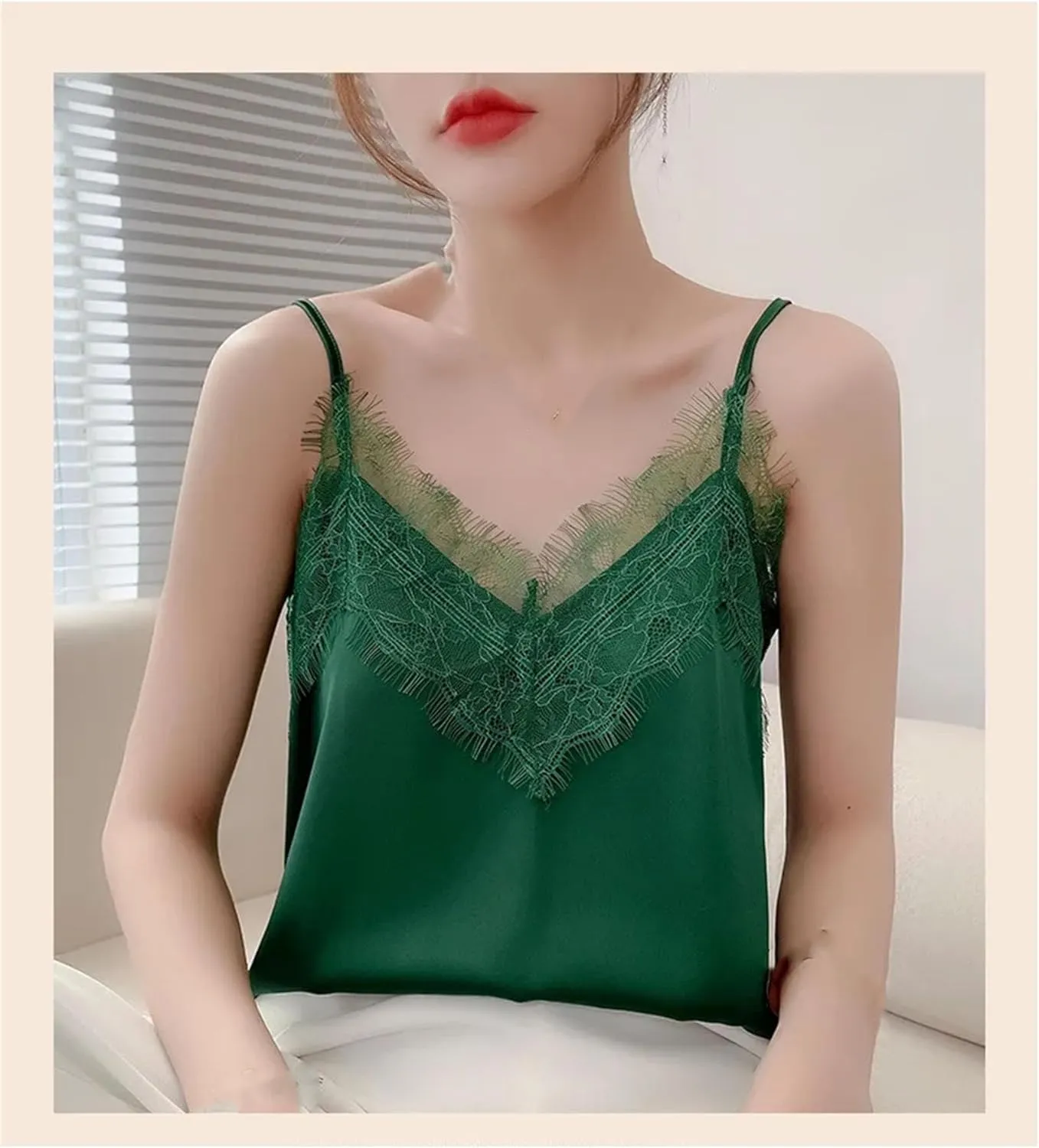 Women's V-Neck Lace Camisole Women Base Top Silk Top Women Camis Satin Sling