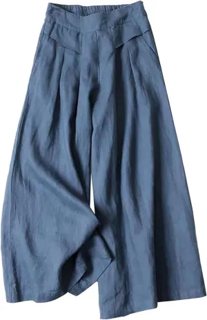 Women's Wide Leg Lounge Pants High Waisted Loose Fit Comfy Casual Pant Summer Cotton Linen Trousers with Pockets