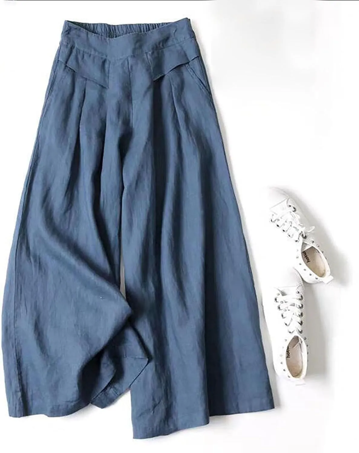 Women's Wide Leg Lounge Pants High Waisted Loose Fit Comfy Casual Pant Summer Cotton Linen Trousers with Pockets
