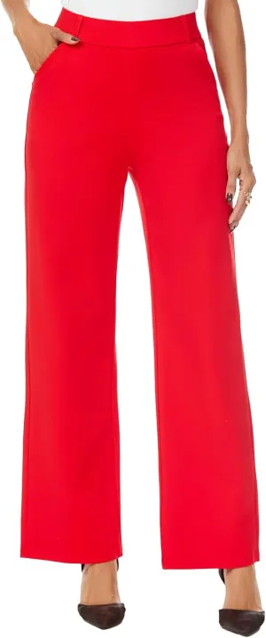 Womens Wide Straight Leg Pull-On Trousers Casual Slacks Dress Pants with Pockets