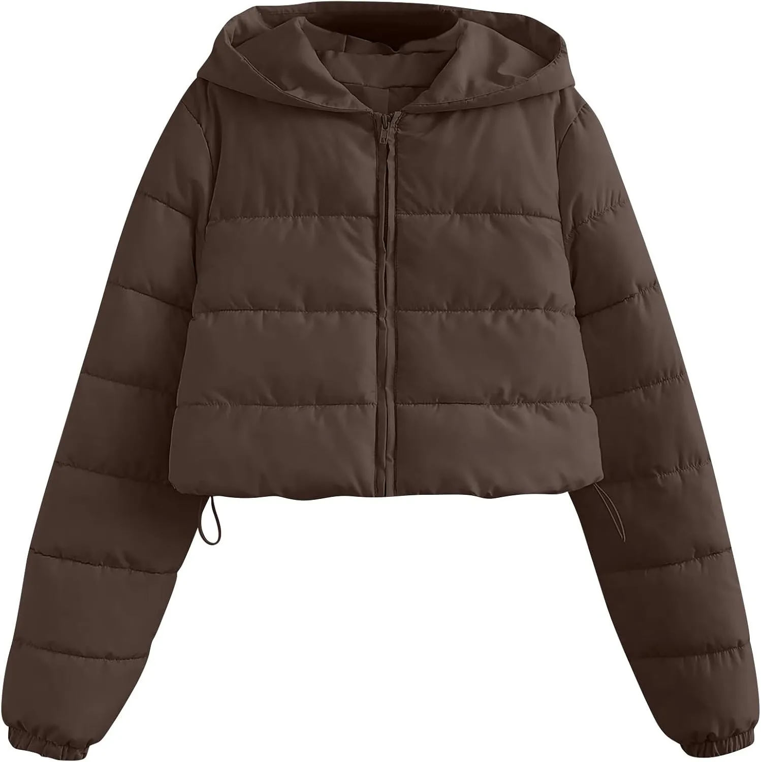 Women's Winter Casual Crop Puffer Jacket Teen Girl Hooded Cotton Padded Jacket Y2K Pockets Baggy Short Coats
