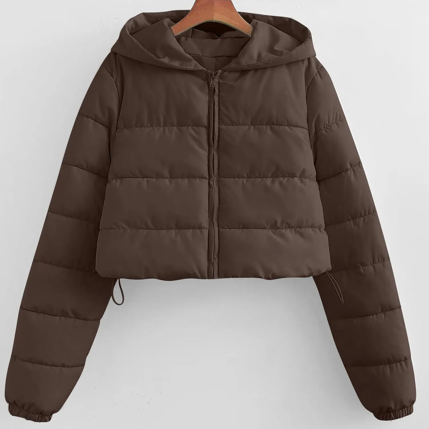 Women's Winter Casual Crop Puffer Jacket Teen Girl Hooded Cotton Padded Jacket Y2K Pockets Baggy Short Coats