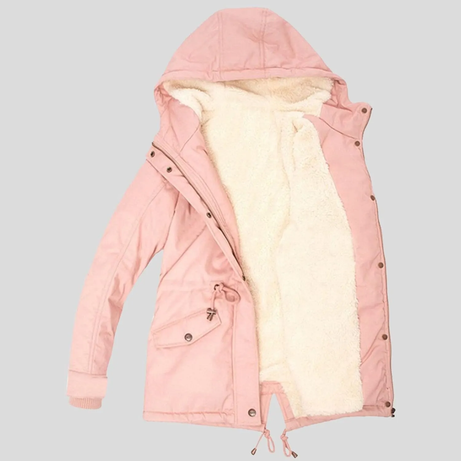 Womens Winter Casual Quilted Coat Loose Fit Long Sleeve Button Zip Overcoat Fashion Warm Fleece Jacket Padded Outwear