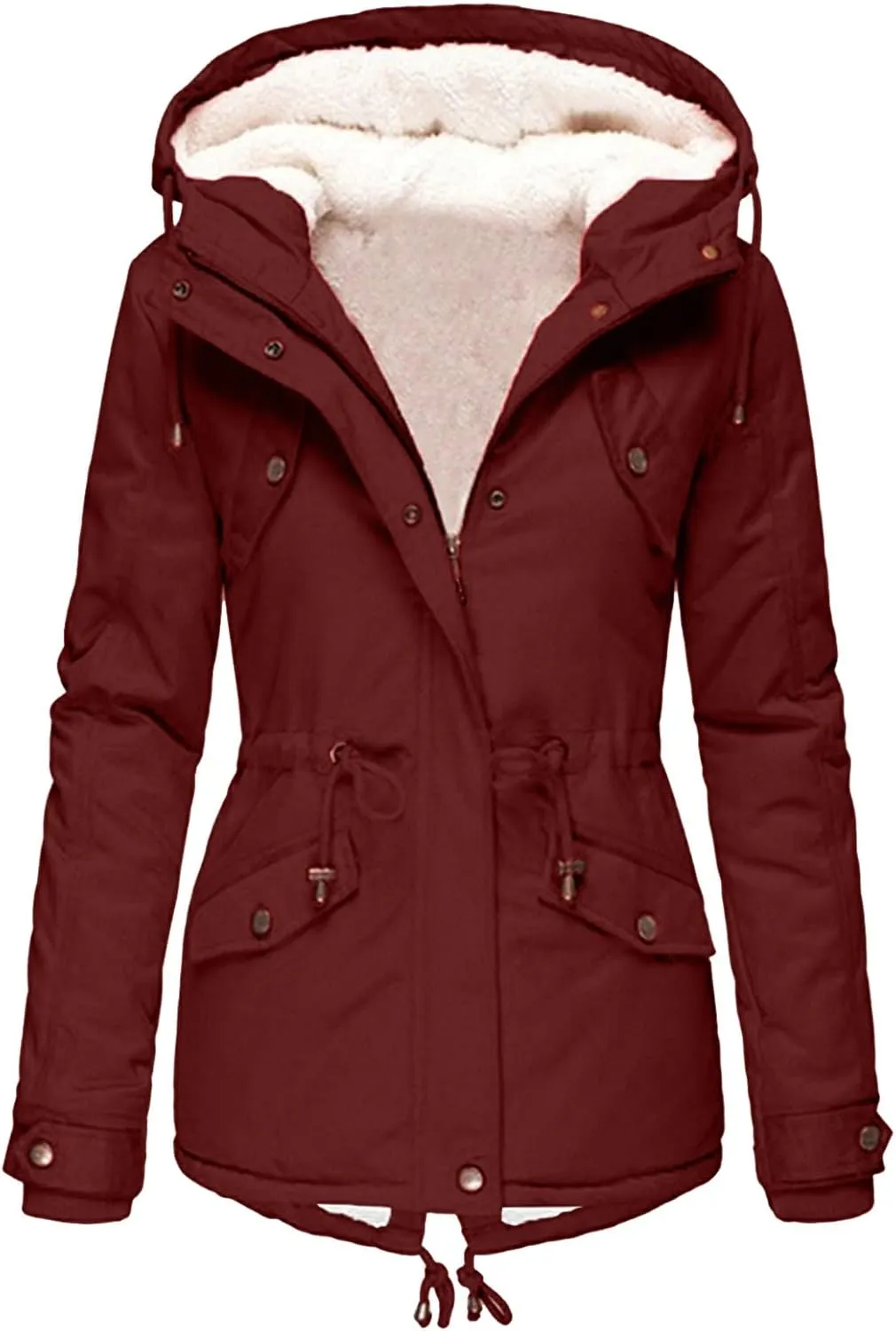 Womens Winter Casual Quilted Coat Loose Fit Long Sleeve Button Zip Overcoat Fashion Warm Fleece Jacket Padded Outwear