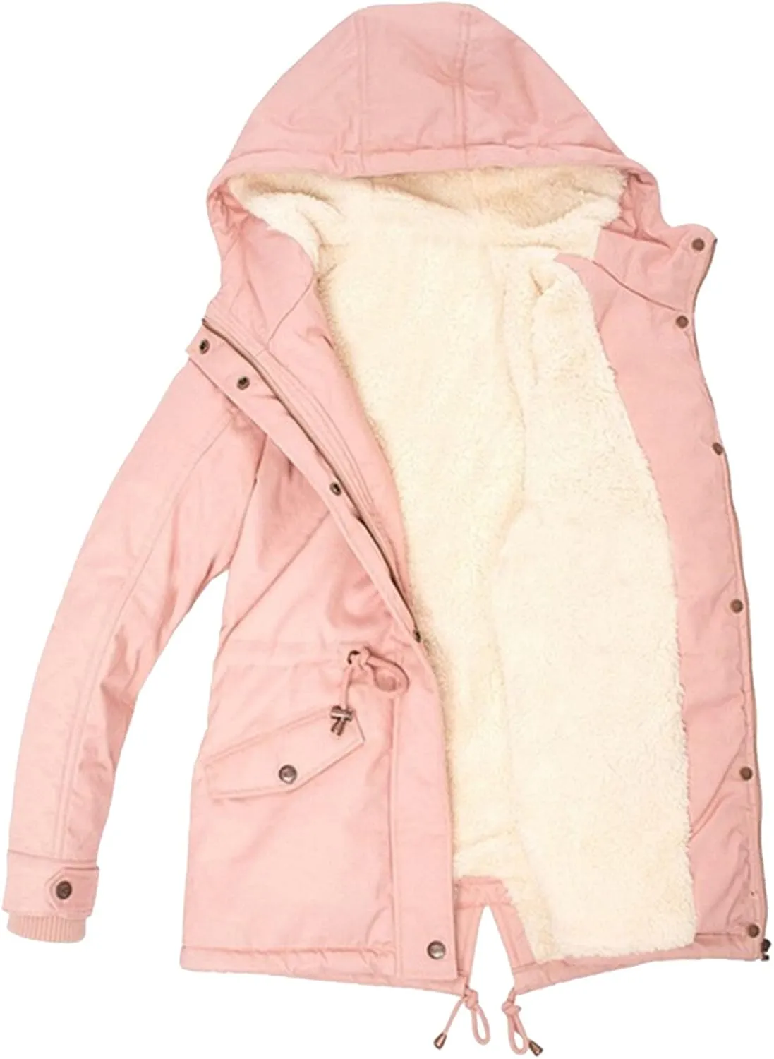 Womens Winter Casual Quilted Coat Loose Fit Long Sleeve Button Zip Overcoat Fashion Warm Fleece Jacket Padded Outwear