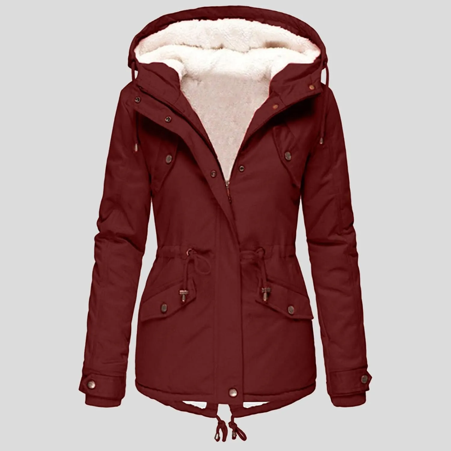 Womens Winter Casual Quilted Coat Loose Fit Long Sleeve Button Zip Overcoat Fashion Warm Fleece Jacket Padded Outwear