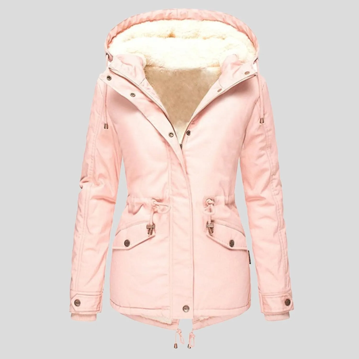 Womens Winter Casual Quilted Coat Loose Fit Long Sleeve Button Zip Overcoat Fashion Warm Fleece Jacket Padded Outwear