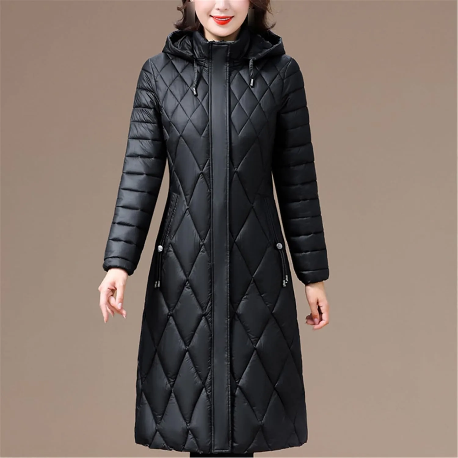Women's Winter Coat Hooded Casual Cotton Padded Jackets For Women Long Parkas Warm Slim Solid Color Overcoat