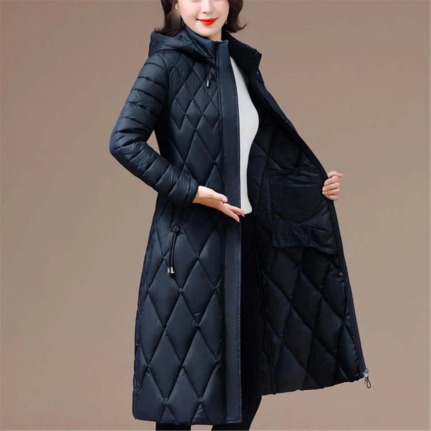 Women's Winter Coat Hooded Casual Cotton Padded Jackets For Women Long Parkas Warm Slim Solid Color Overcoat