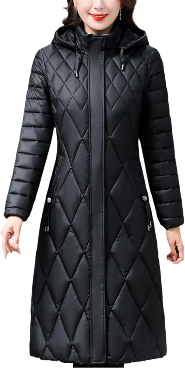 Women's Winter Coat Hooded Casual Cotton Padded Jackets For Women Long Parkas Warm Slim Solid Color Overcoat