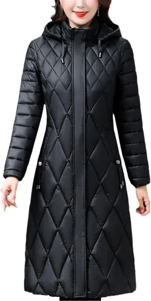 Women's Winter Coat Hooded Casual Cotton Padded Jackets For Women Long Parkas Warm Slim Solid Color Overcoat