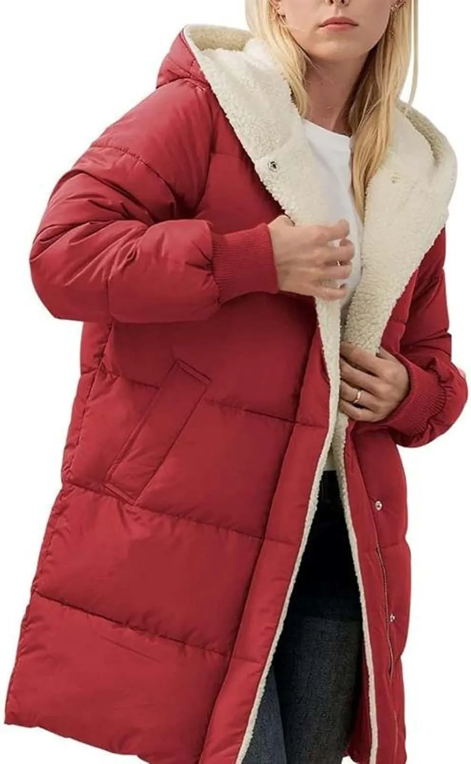 Womens Winter Coat Jacket Fleece Lined Long Sleeve Outwear Full Zipper Solid Coat Winter Warm Down Jacket with