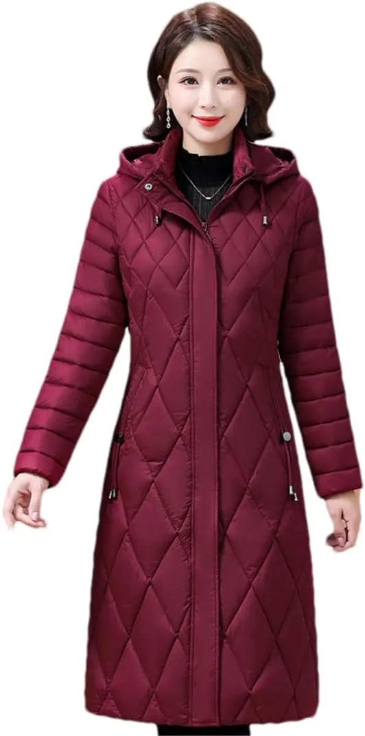 Women's Winter Coats Hooded Casual Cotton Padded Jackets Long Warm Slim Solid Color Overcoat