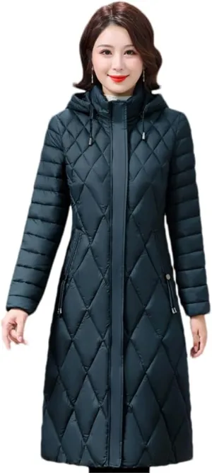 Women's Winter Coats Hooded Casual Cotton Padded Jackets Long Warm Slim Solid Color Overcoat