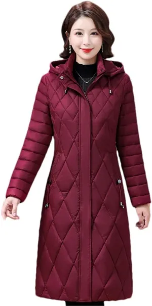 Women's Winter Coats Hooded Casual Cotton Padded Jackets Long Warm Slim Solid Color Overcoat