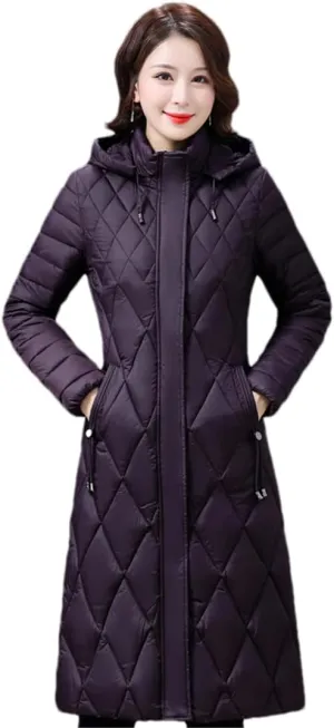 Women's Winter Coats Hooded Casual Cotton Padded Jackets Long Warm Slim Solid Color Overcoat