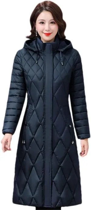 Women's Winter Coats Hooded Casual Cotton Padded Jackets Long Warm Slim Solid Color Overcoat